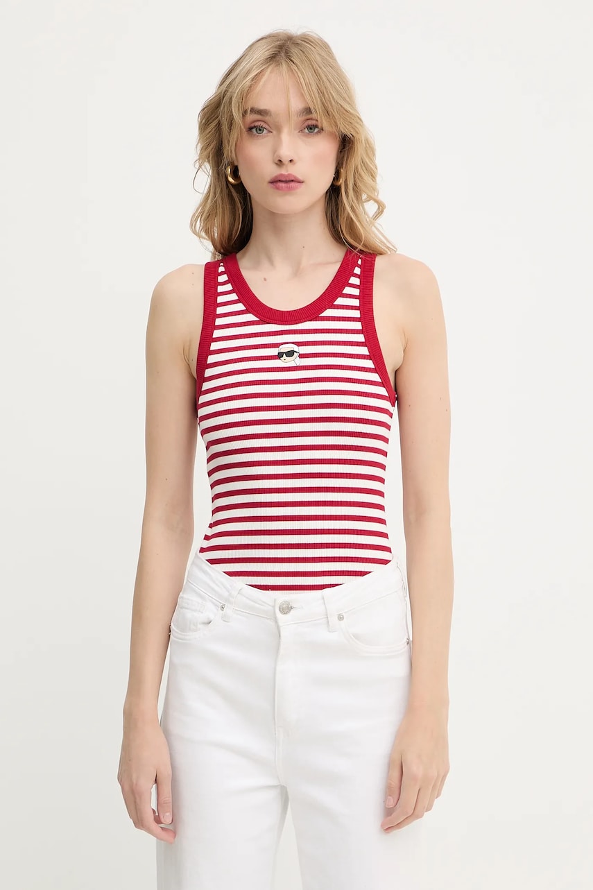 Karl Lagerfeld top din bumbac IKON culoarea rosu, A3W17079