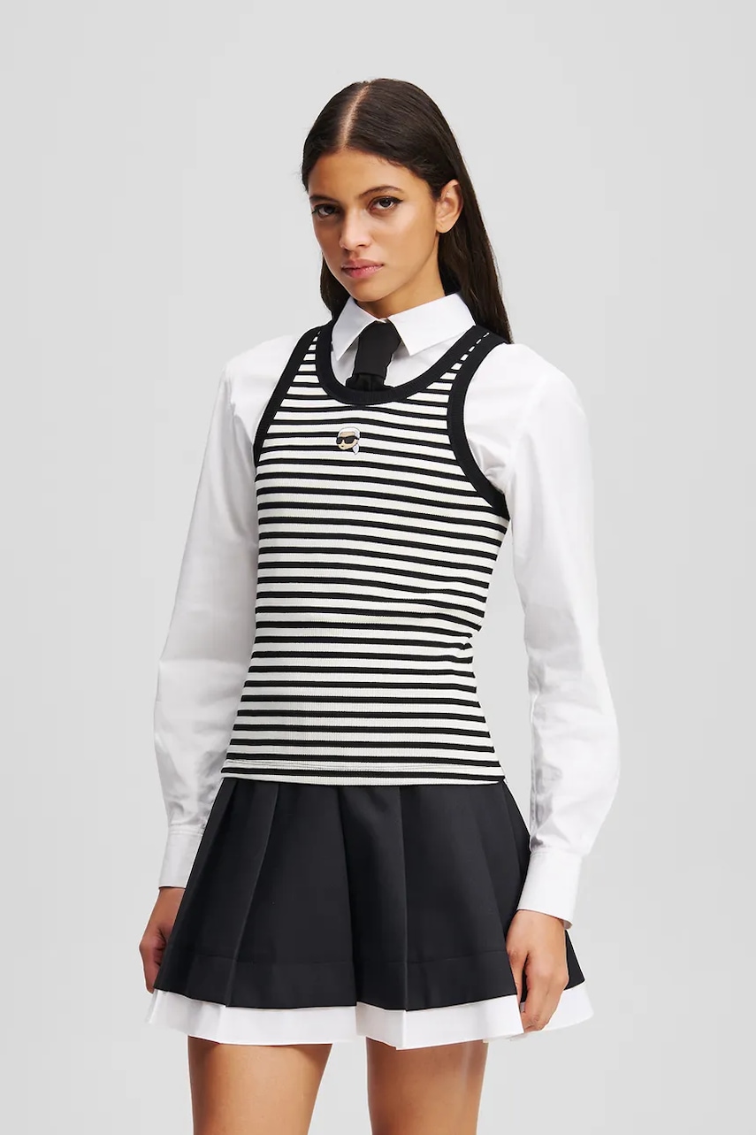 Karl Lagerfeld top din bumbac IKON culoarea negru, A3W17079