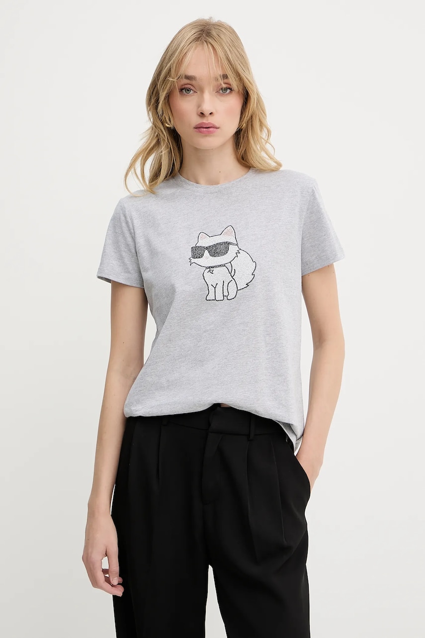 Karl Lagerfeld tricou din bumbac IKON culoarea gri, A3W17110
