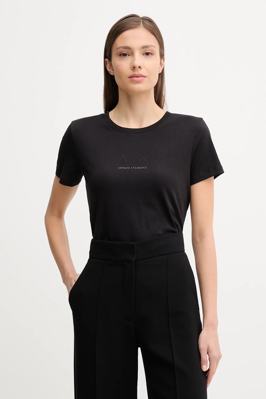 Levně Bavlněné tričko Armani Exchange dámské, černá barva, XW001459 AF10356