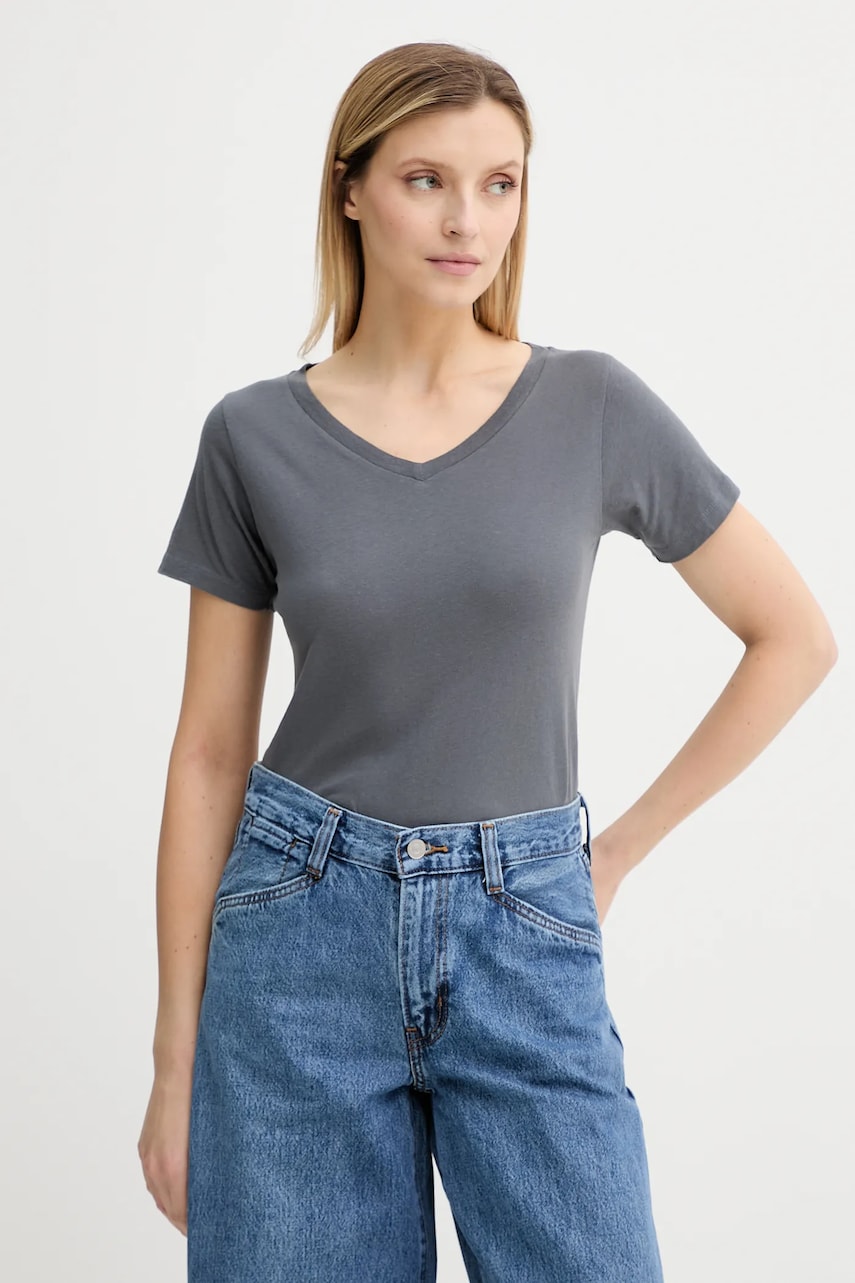 American Vintage tricou din bumbac culoarea gri, GAMI02D