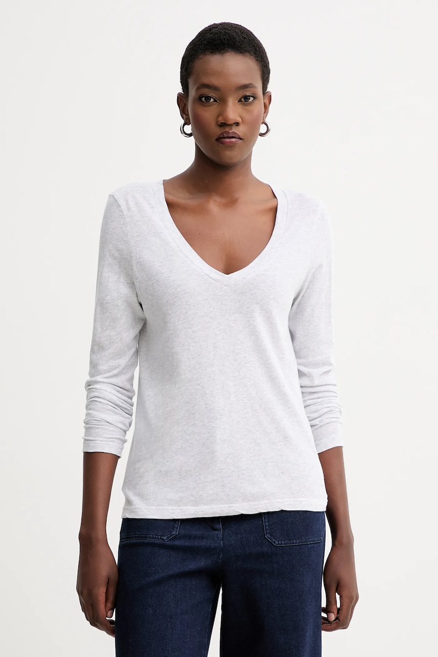 American Vintage longsleeve din bumbac culoarea gri, GAMI02E