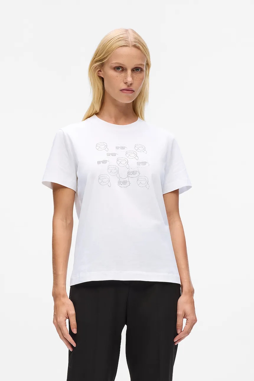 Karl Lagerfeld tricou din bumbac culoarea alb, A4W17098