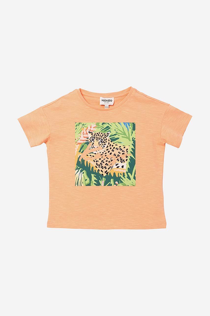 Dětské bavlněné tričko Kenzo Kids Short Sleeves Tee-Shirt oranžová barva - oranžová -  100 % Or