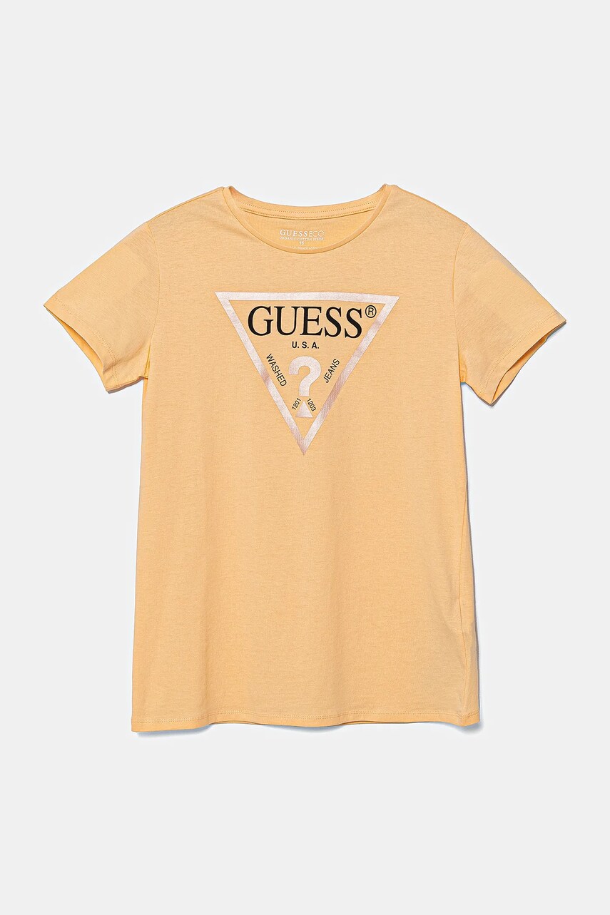 Levně Dětské bavlněné tričko Guess oranžová barva, J73I56 K8HM0