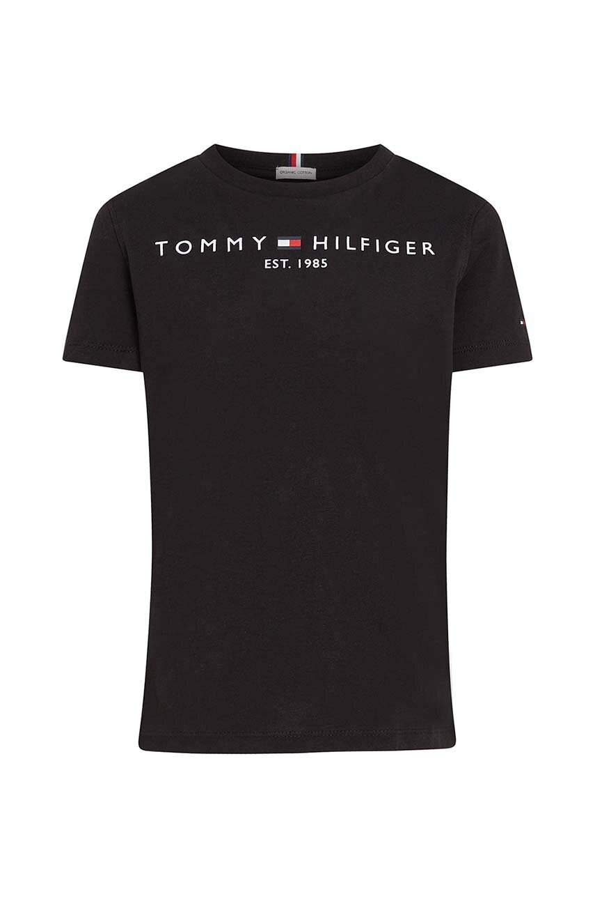 Детская хлопковая футболка Tommy Hilfiger цвет чёрный с принтом