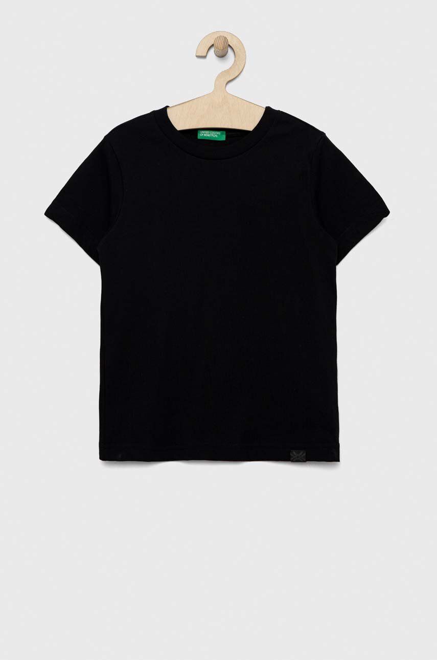 United Colors of Benetton tricou de bumbac pentru copii culoarea negru, neted