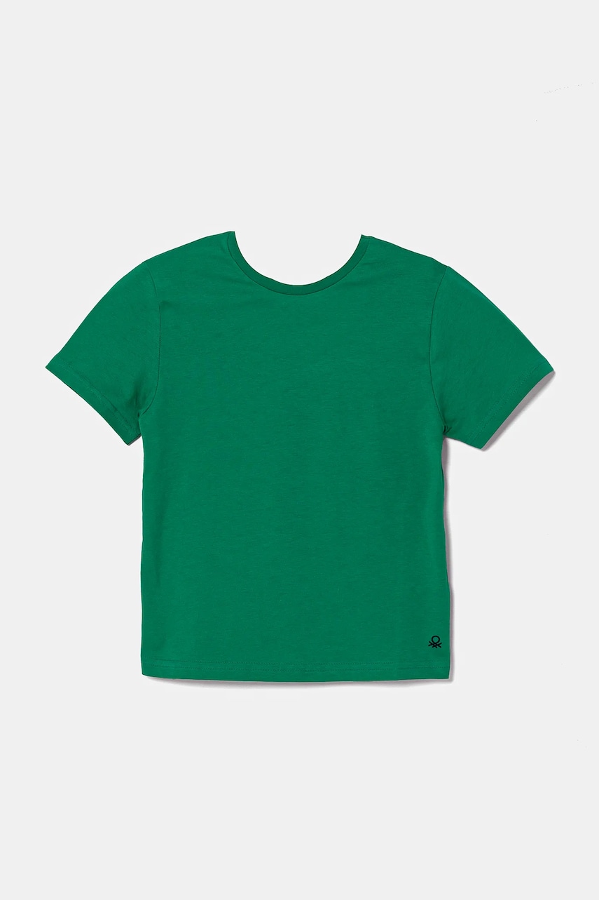 United Colors of Benetton tricou de bumbac pentru copii culoarea verde, neted United Colors of Benetton tricou de bumbac pentru copii culoarea verde, neted