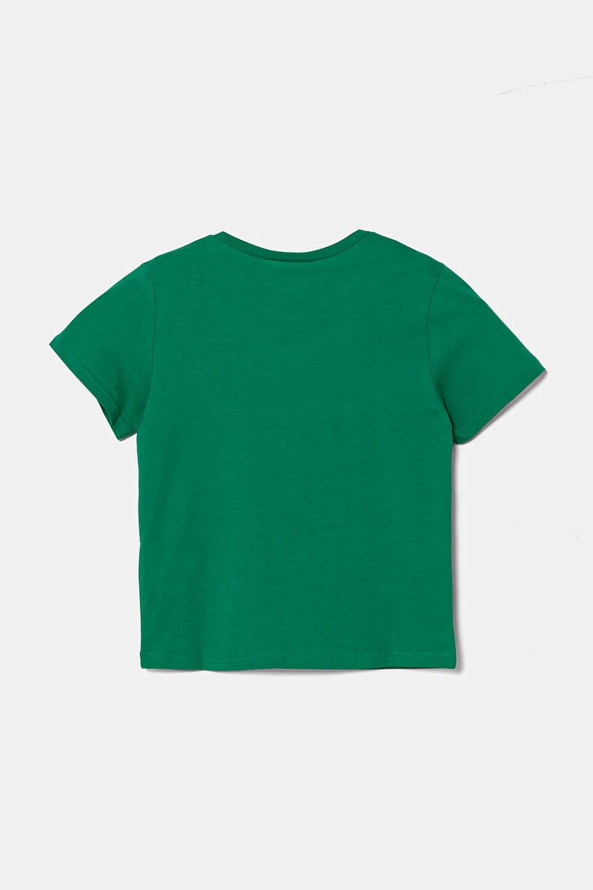 Детская хлопковая футболка United Colors of Benetton цвет зелёный однотонная Детская хлопковая футболка United Colors of Benetton цвет зелёный однотонная