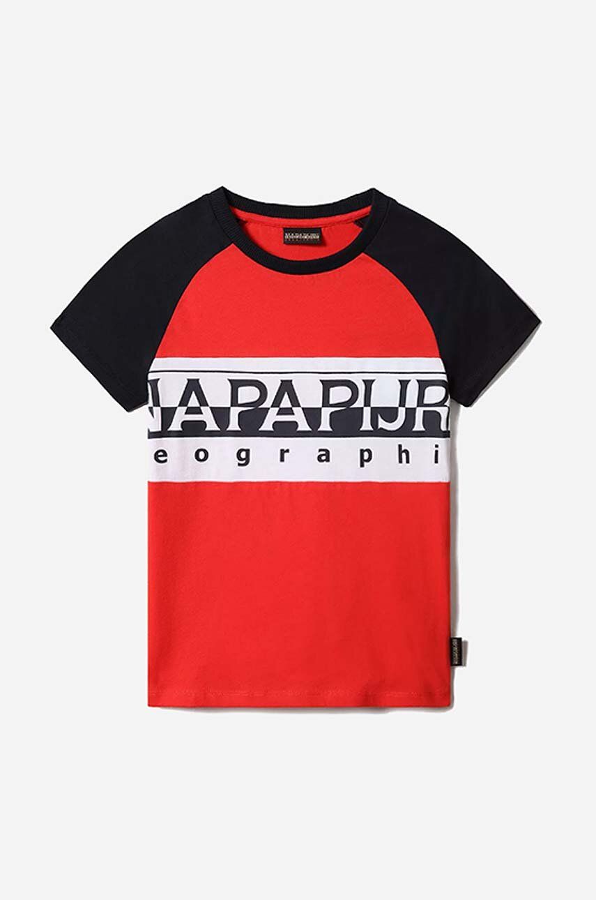 Napapijri tricou de bumbac pentru copii culoarea rosu, modelator