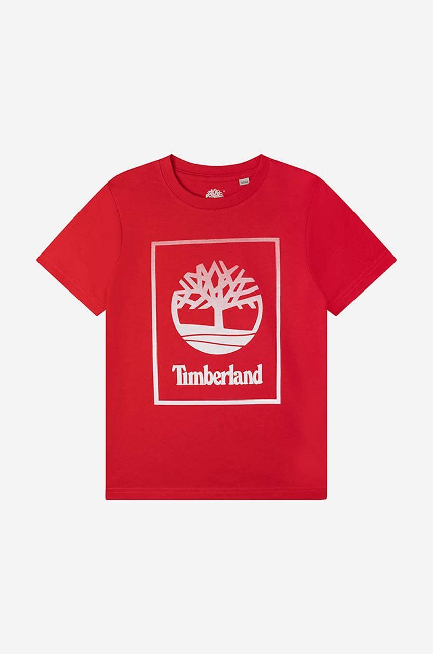 Dětské bavlněné tričko Timberland Short Sleeves Tee-shirt červená barva, s potiskem - červená - 