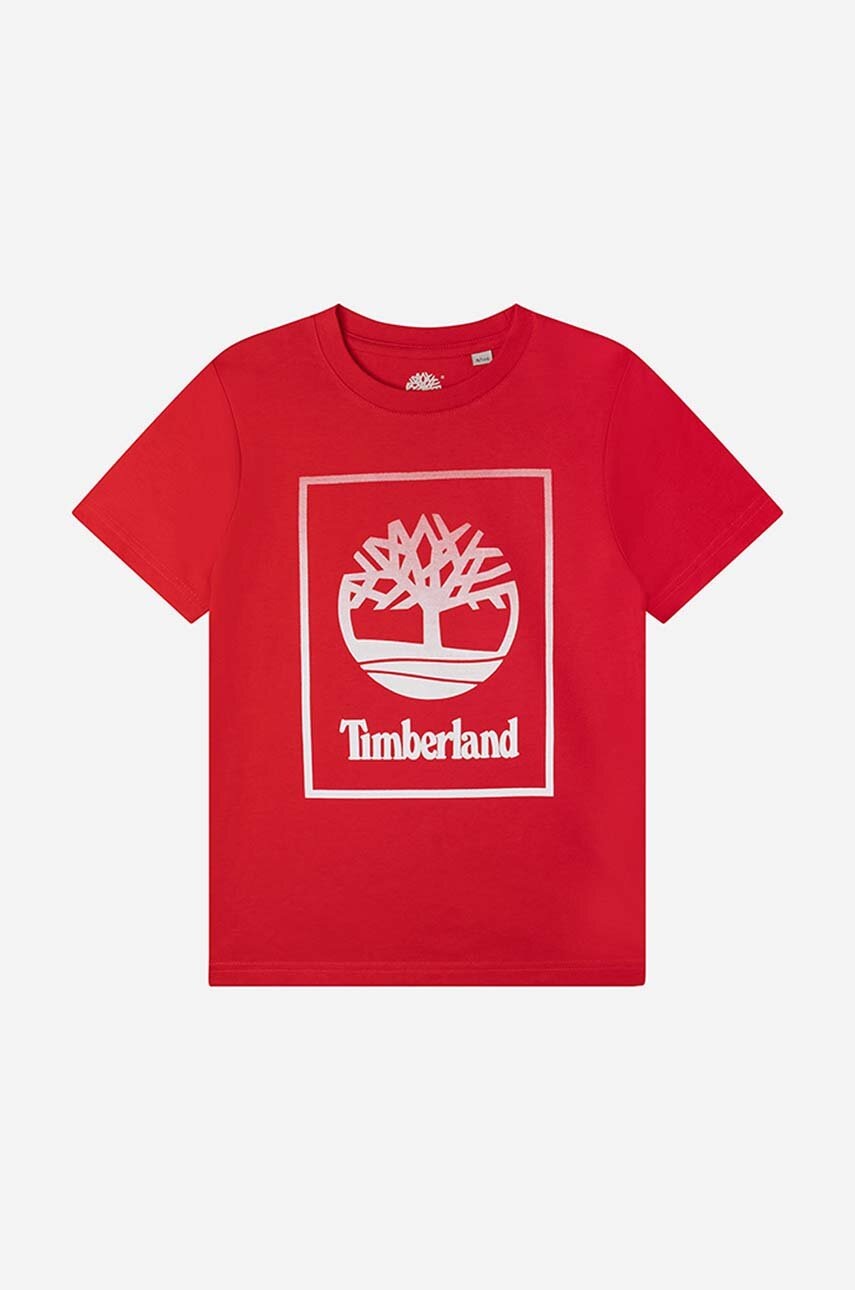 

Детска памучна тениска Timberland Short Sleeves Tee-shirt в червено с принт, Червен