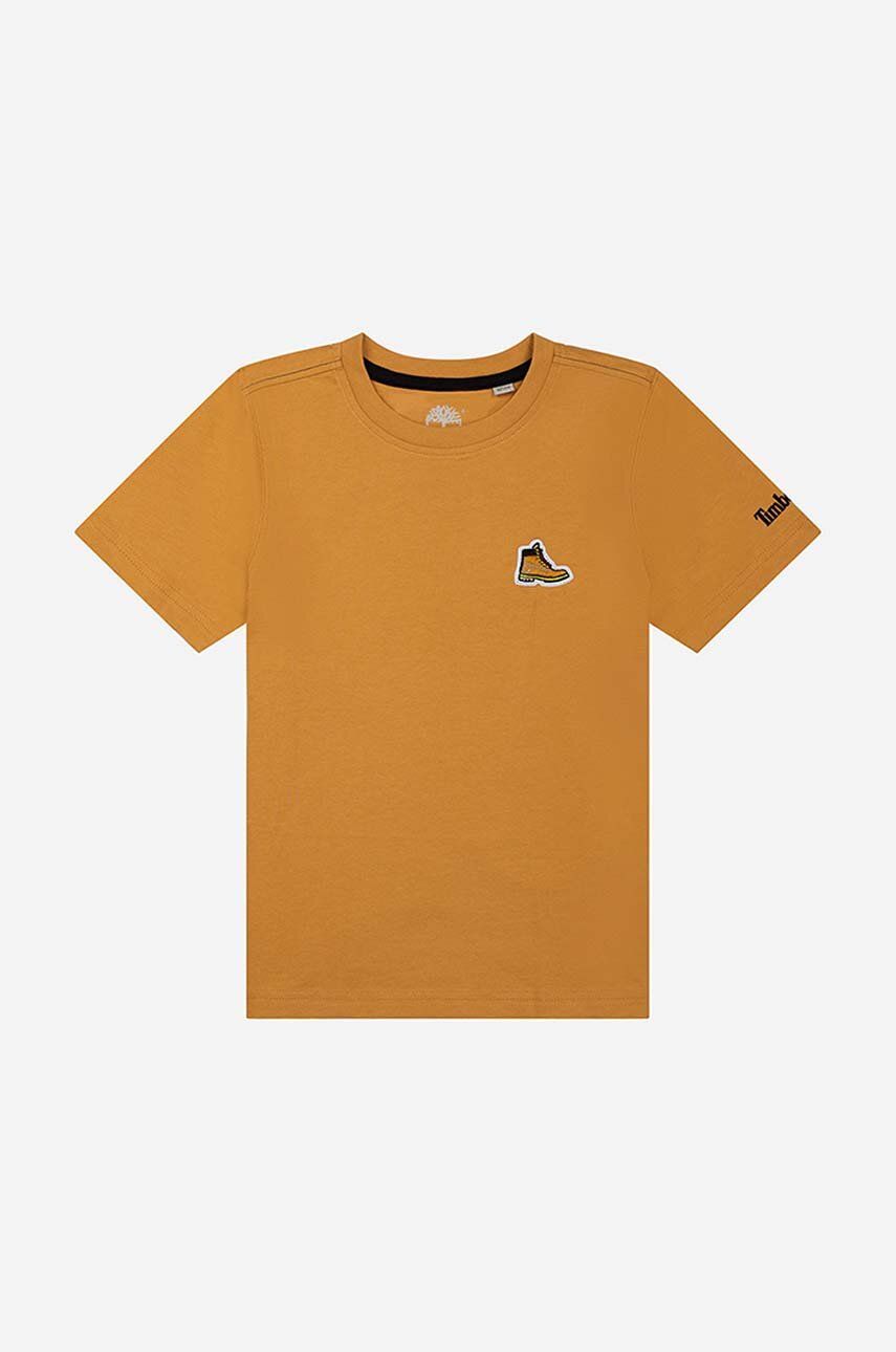 Timberland tricou de bumbac pentru copii Short Sleeves Tee-shirt culoarea portocaliu, neted