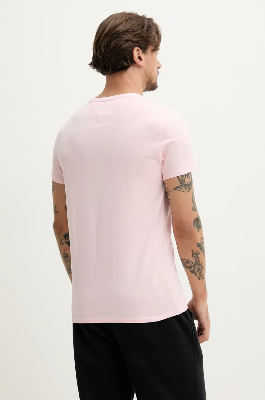 Хлопковая футболка Tommy Jeans мужская цвет розовый однотонная DM0DM04411 Хлопковая футболка Tommy Jeans мужская цвет розовый однотонная DM0DM04411