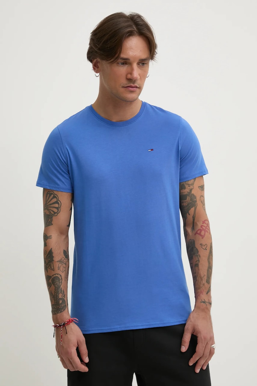 Tommy Jeans tricou din bumbac barbati, culoarea violet, neted, DM0DM04411