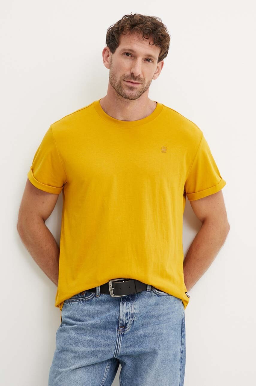 

Памучна тениска G-Star Raw в жълто с изчистен дизайн, Жълт