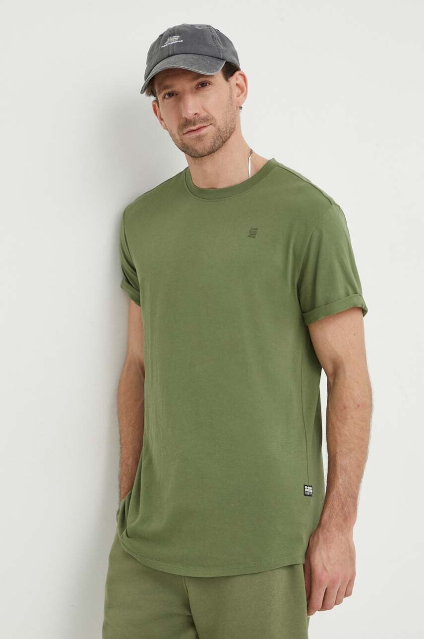 G-Star Raw Tricou Din Bumbac Barbati, Culoarea Verde, Neted