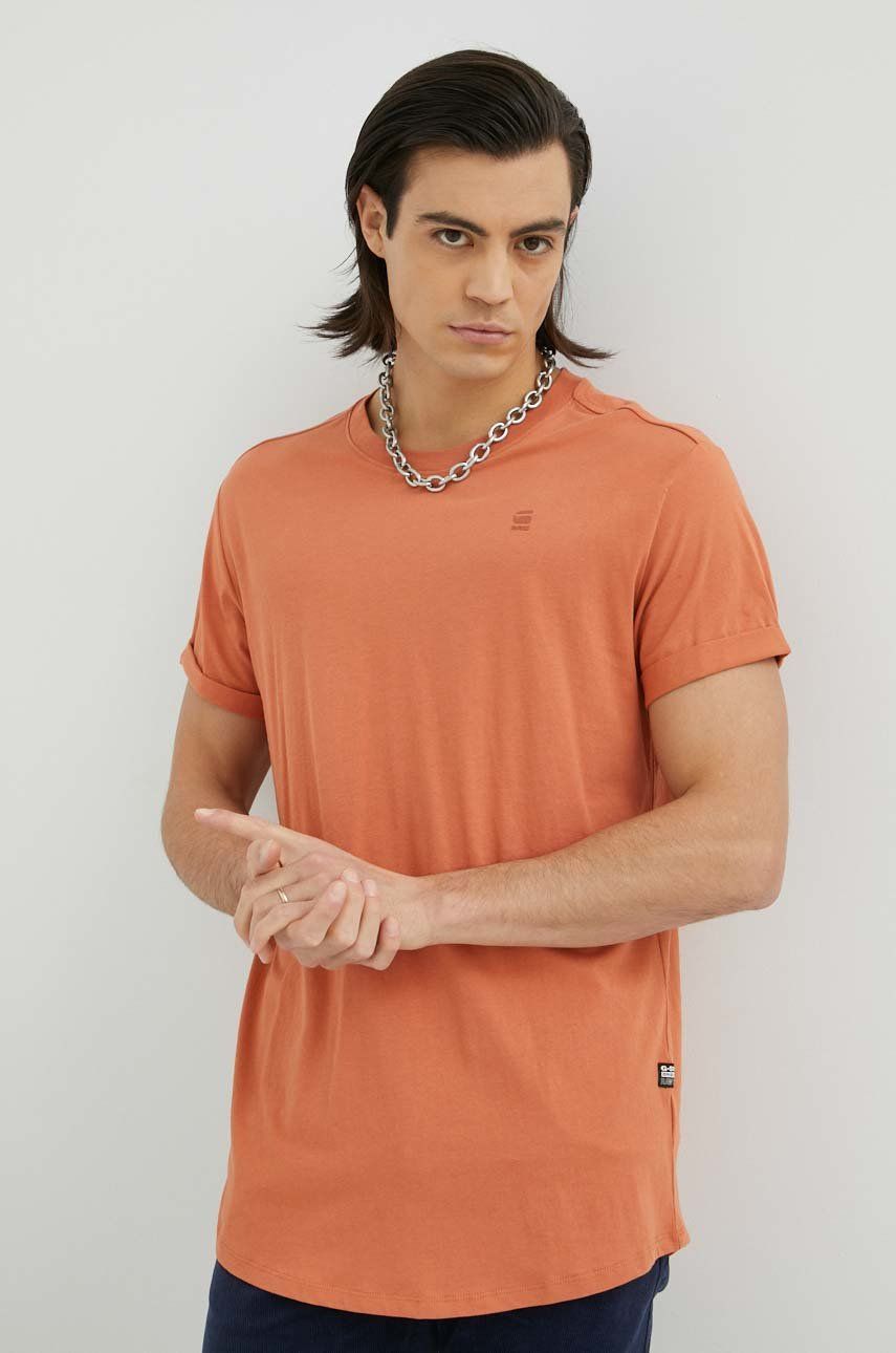 Bavlněné tričko G-Star Raw hnědá barva - oranžová - 100 % Organická bavlna