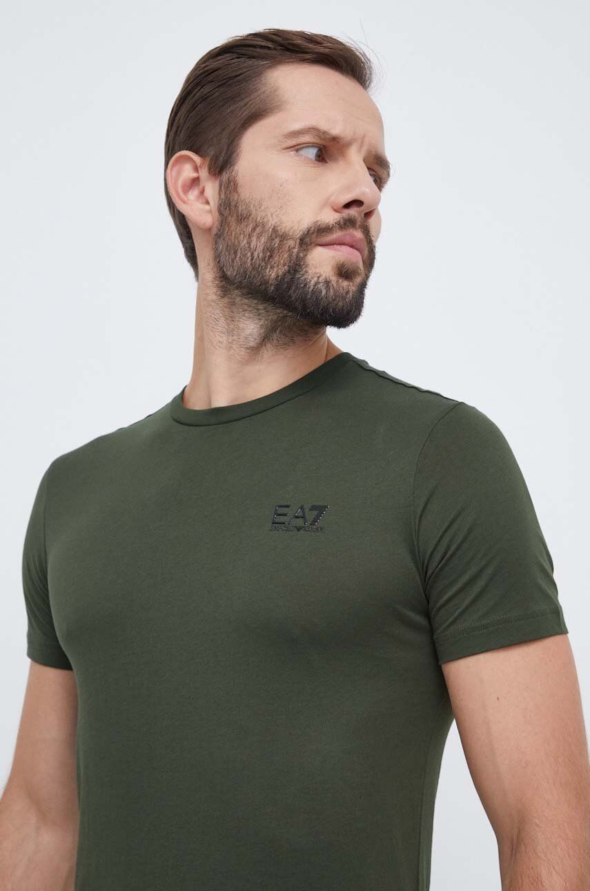 Bavlněné tričko EA7 Emporio Armani zelená barva, s potiskem - zelená -  100 % Bavlna