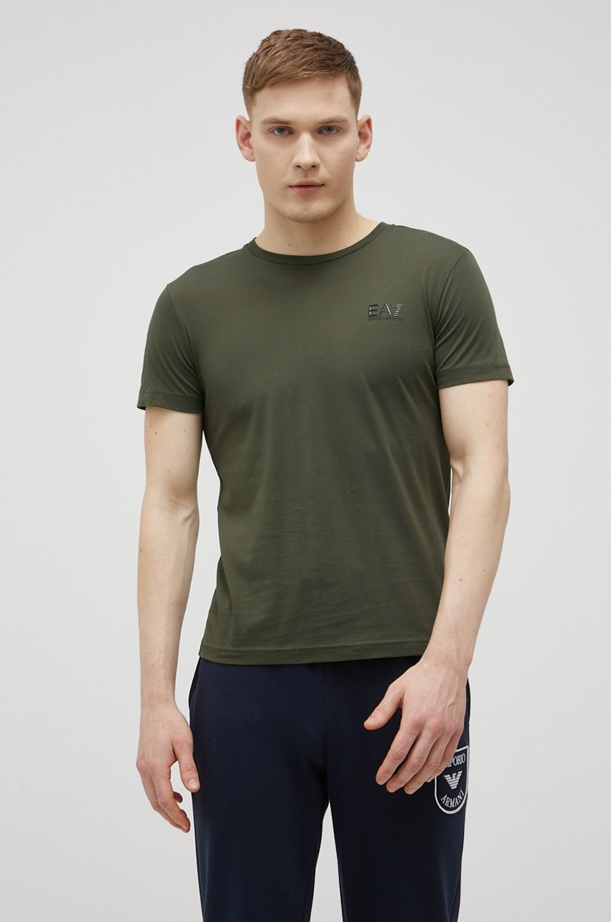 

Памучна тениска EA7 Emporio Armani в зелено с принт, Зелен