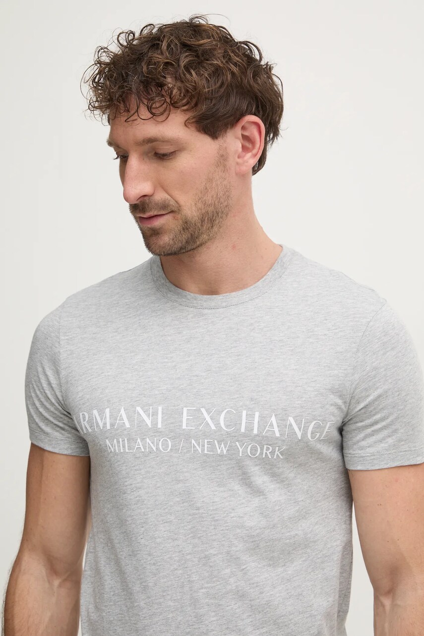 Armani Exchange tricou barbati, culoarea gri, cu imprimeu