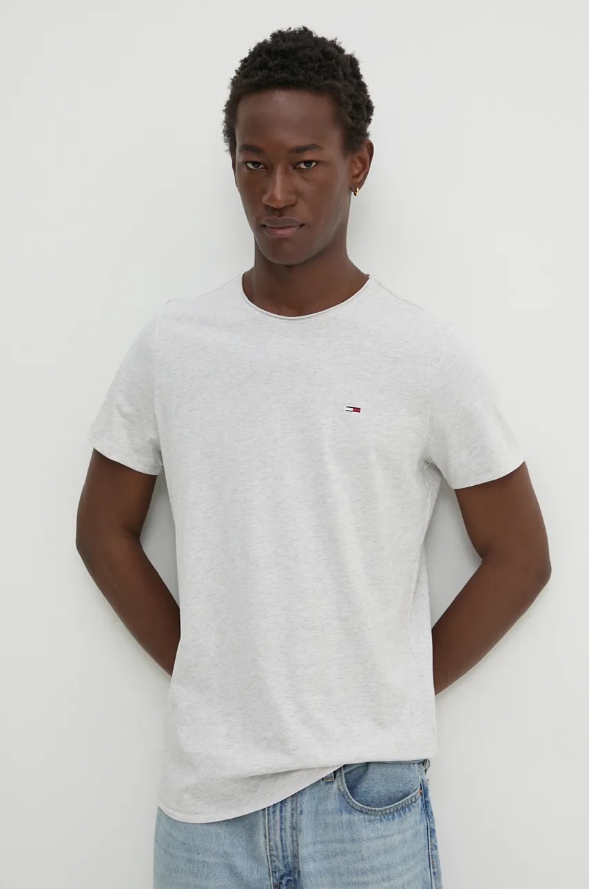 Tommy Jeans tricou barbati, culoarea gri, neted, DM0DM09586