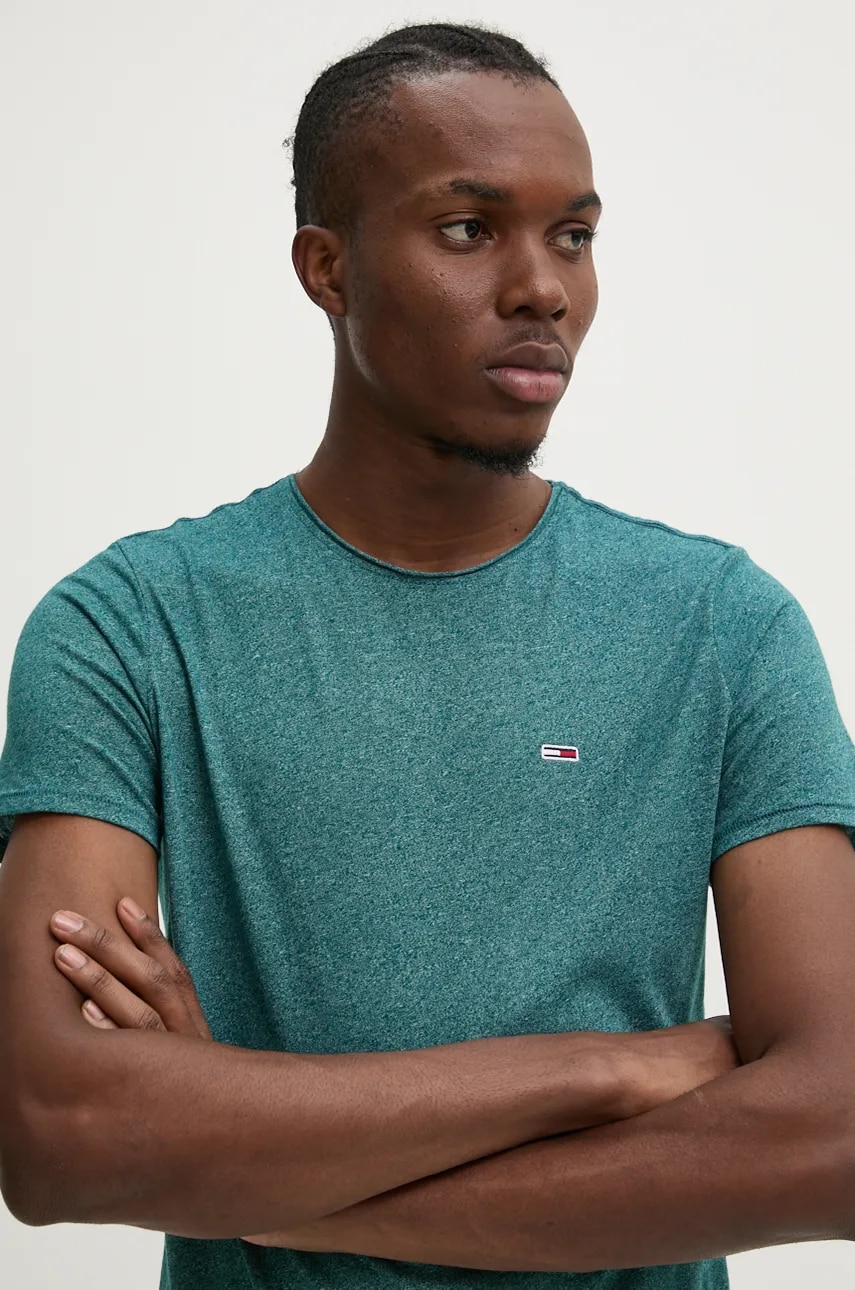 Tommy Jeans tricou barbati, culoarea verde, neted, DM0DM09586 Tommy Jeans tricou barbati, culoarea verde, neted, DM0DM09586