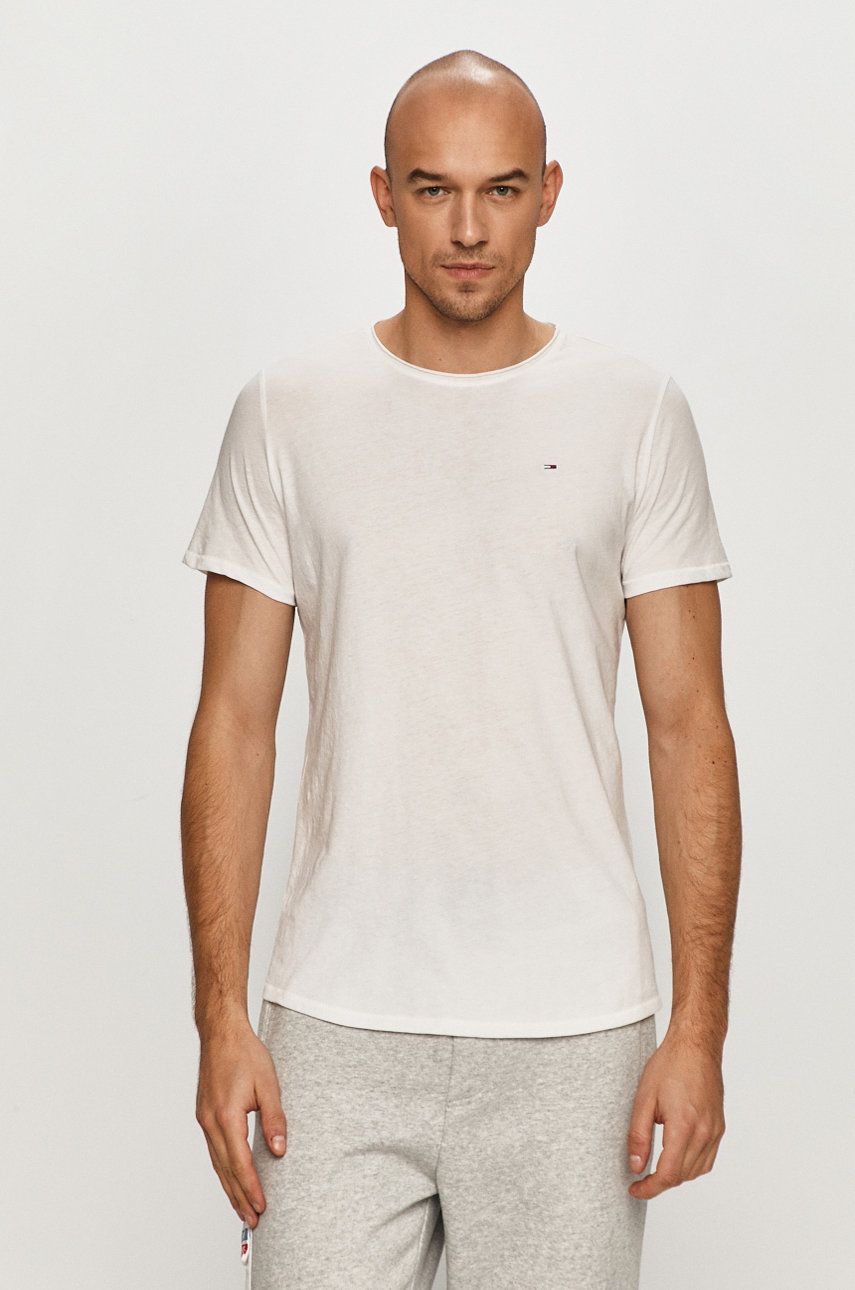 Tričko Tommy Jeans bílá barva, hladké - bílá -  50% Bavlna