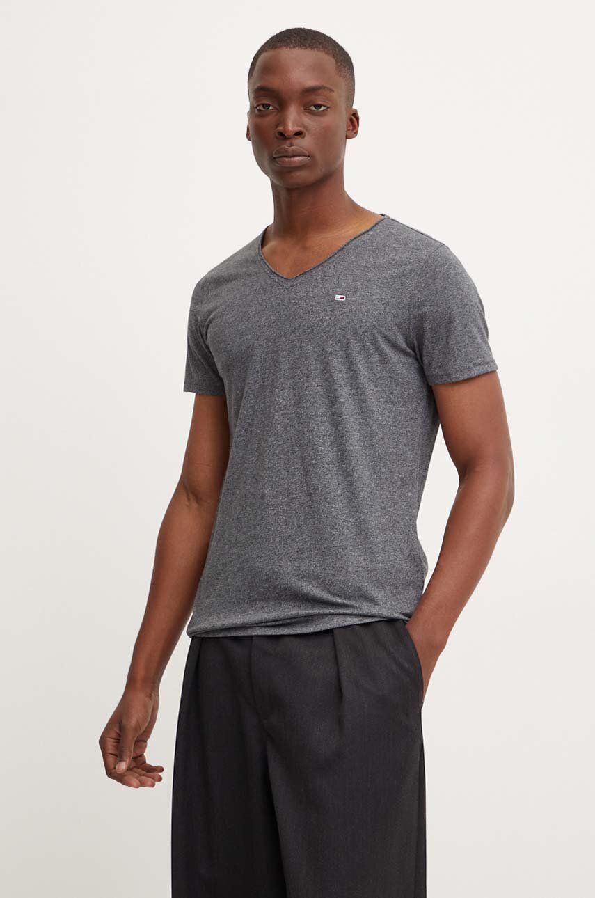 Tommy Jeans tricou barbati, culoarea gri, melanj