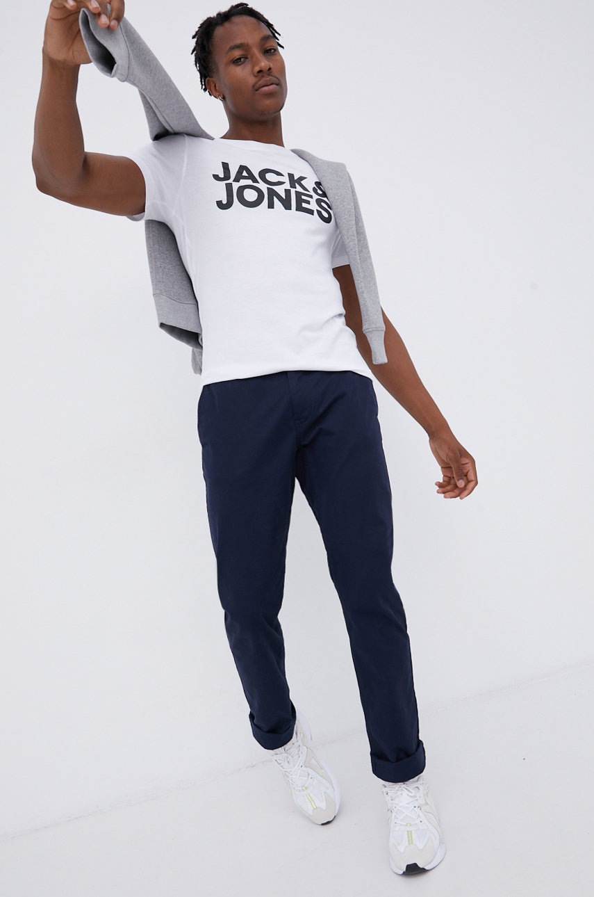 

Бавовняна футболка Jack & Jones колір білий з принтом