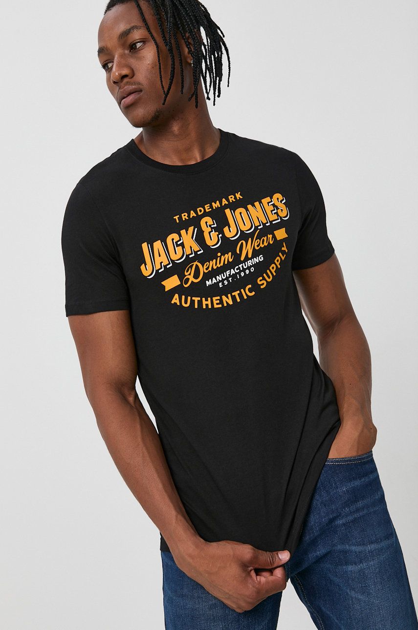 Jack & Jones Tricou din bumbac culoarea negru, cu imprimeu answear.ro