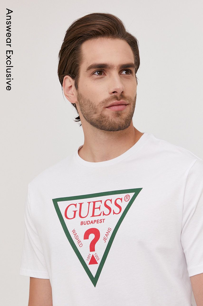 E-shop Tričko Guess pánské, bílá barva, s potiskem
