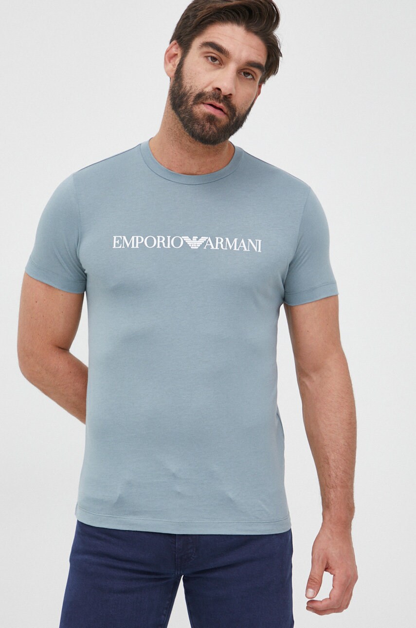 Emporio armani tricou din bumbac culoarea gri, cu imprimeu
