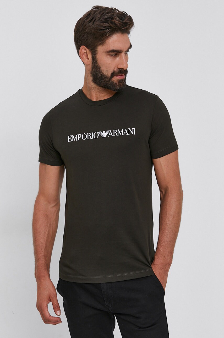 

Хлопковая футболка Emporio Armani цвет зелёный с принтом