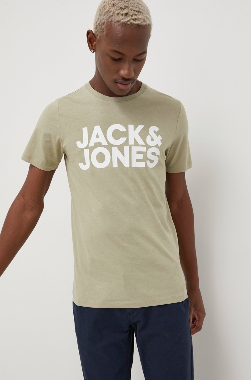 

Памучна тениска Jack & Jones в зелено с принт, Зелен