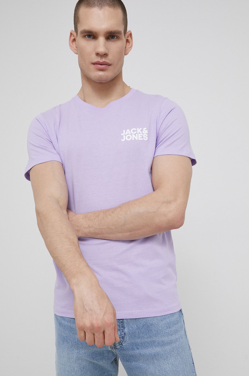 

Памучна тениска Jack & Jones в лилаво с принт, Виолетов