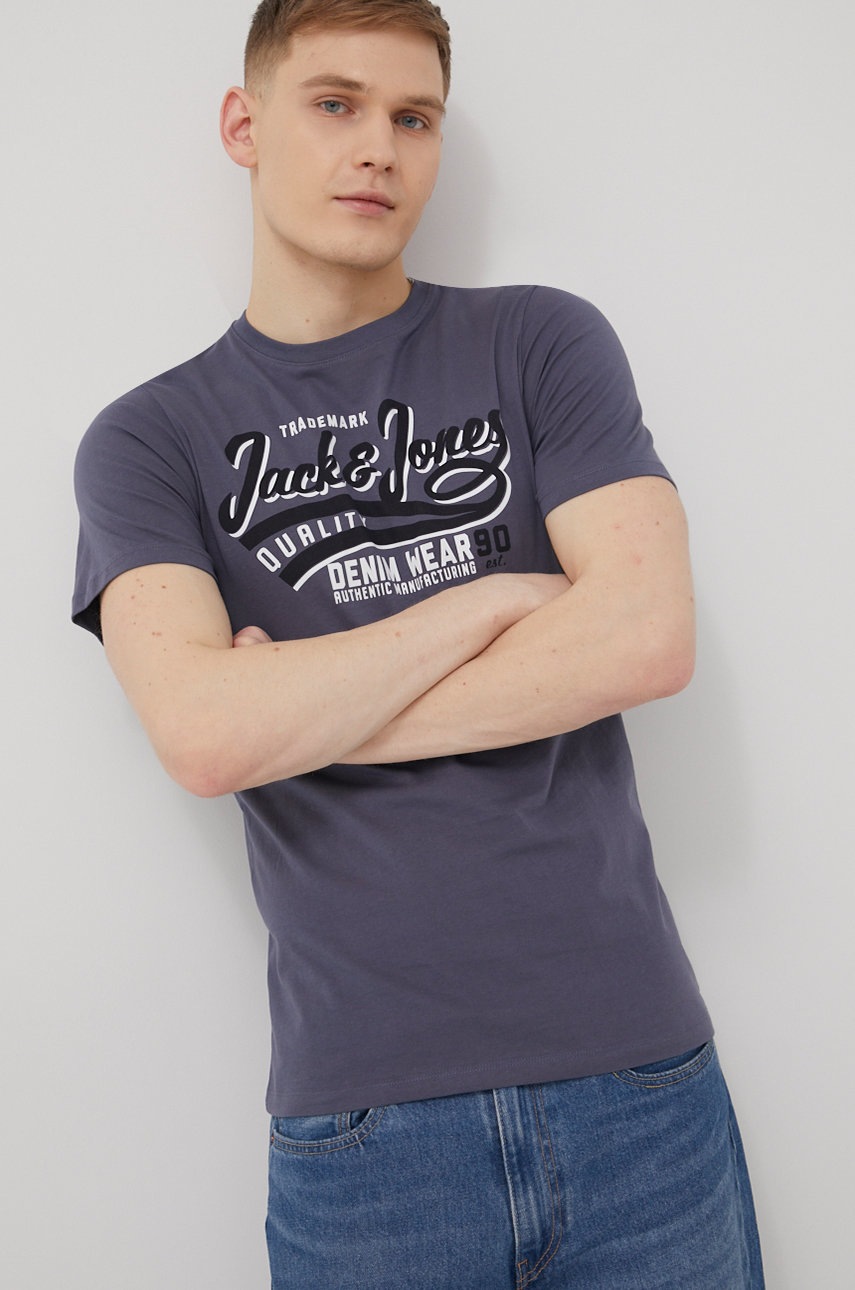 

Памучна тениска Jack & Jones с принт, Син