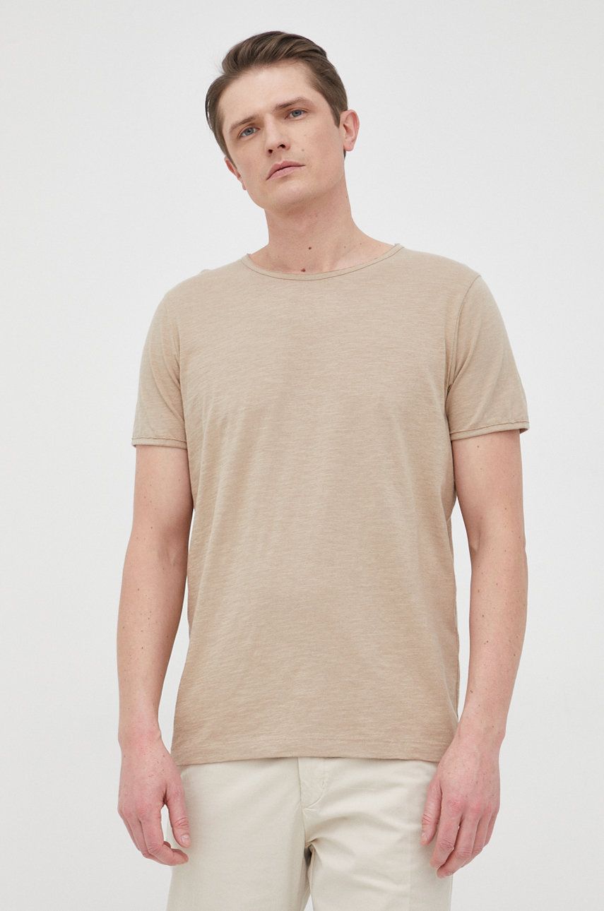 Selected Homme t-shirt bawełniany kolor beżowy gładki