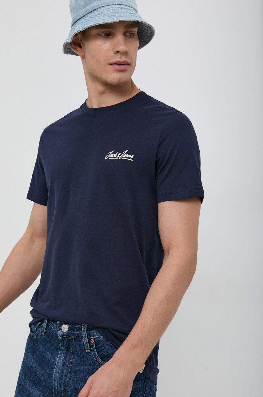 

Бавовняна футболка Jack & Jones колір синій з аплікацією
