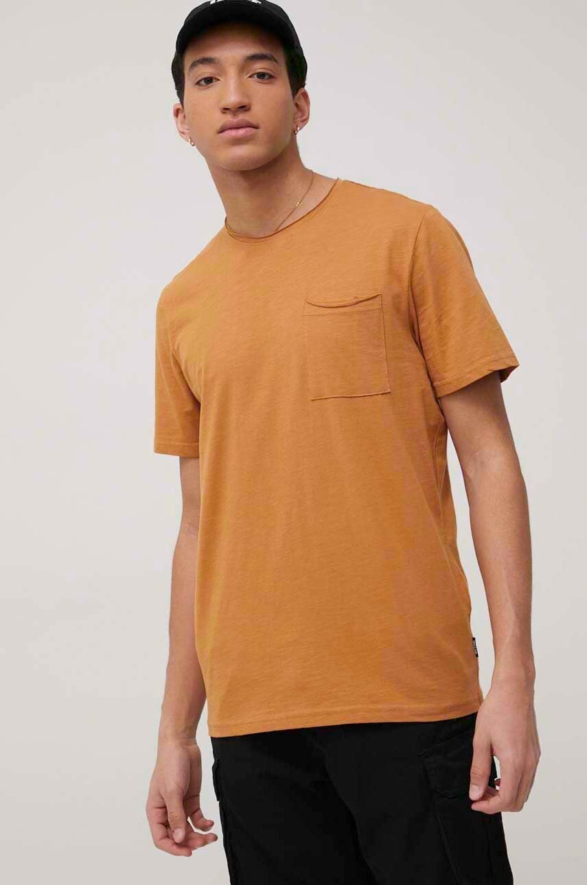 Only & sons tricou din bumbac culoarea portocaliu, neted