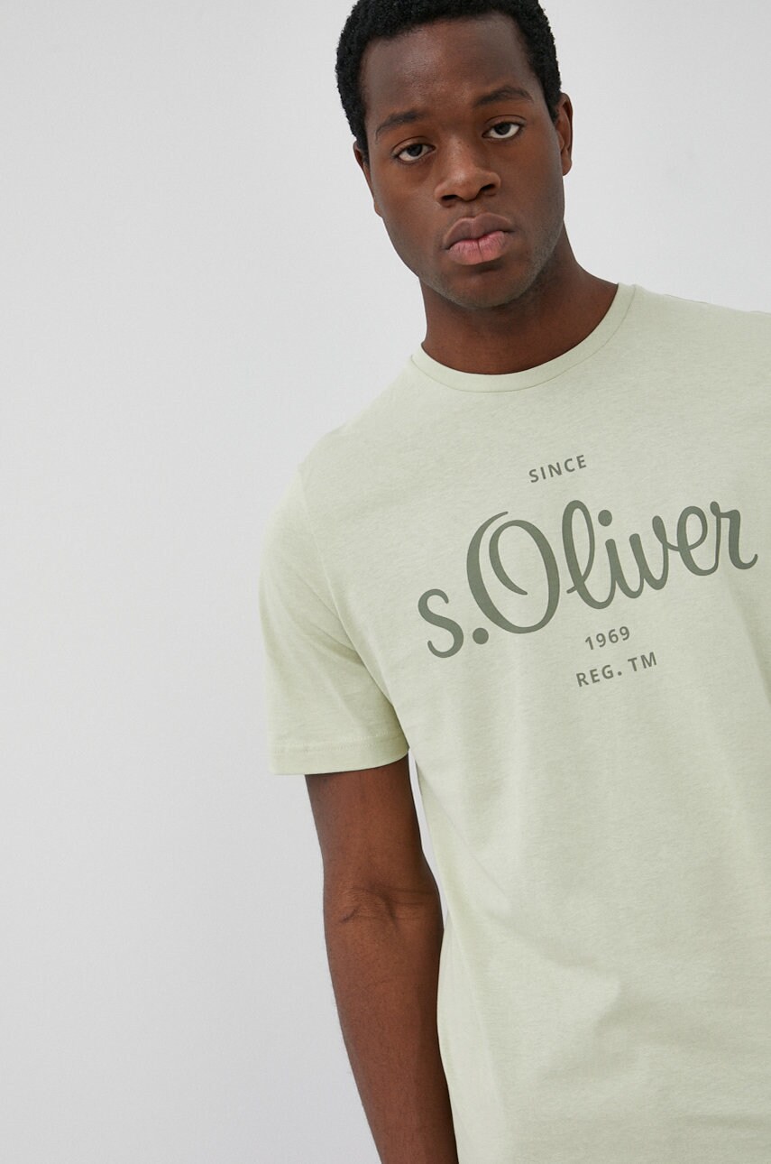 S.oliver tricou din bumbac culoarea verde, cu imprimeu