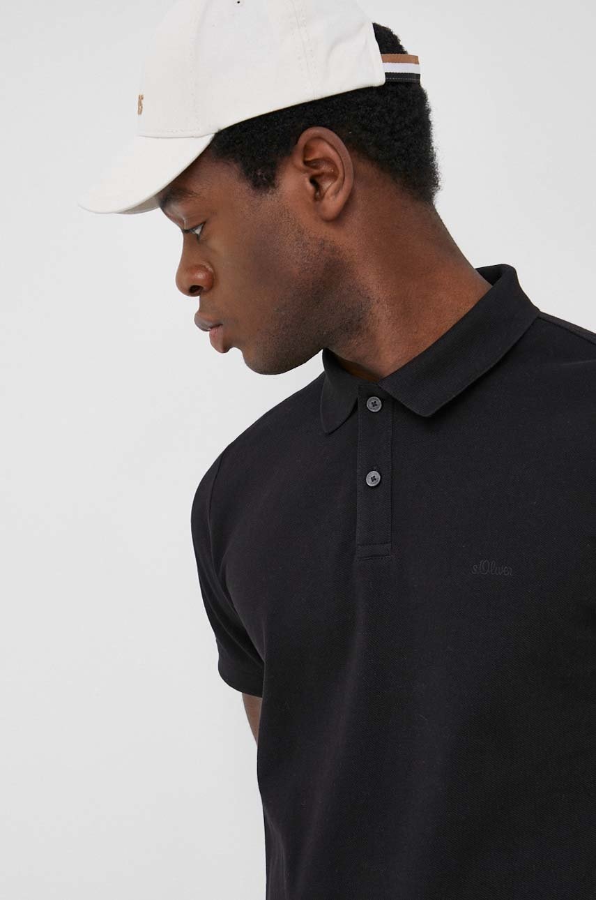 S.oliver polo de bumbac culoarea negru, neted