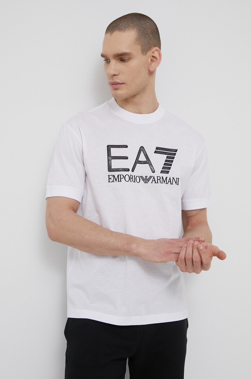 

Бавовняна футболка EA7 Emporio Armani колір білий з принтом