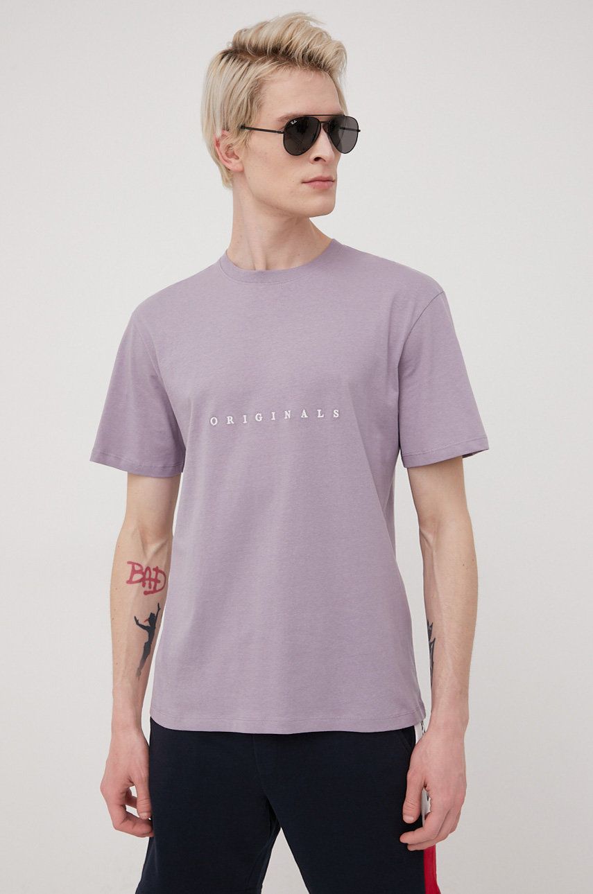 Jack & Jones t-shirt bawełniany kolor fioletowy z aplikacją
