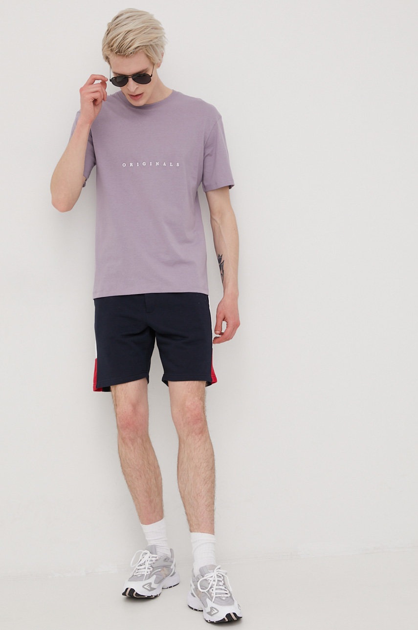 

Хлопковая футболка Jack & Jones цвет фиолетовый с аппликацией