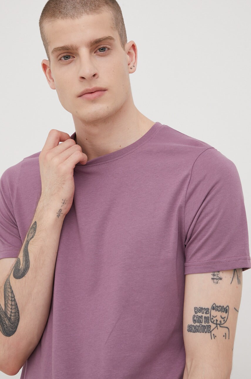Solid tricou din bumbac culoarea violet, neted