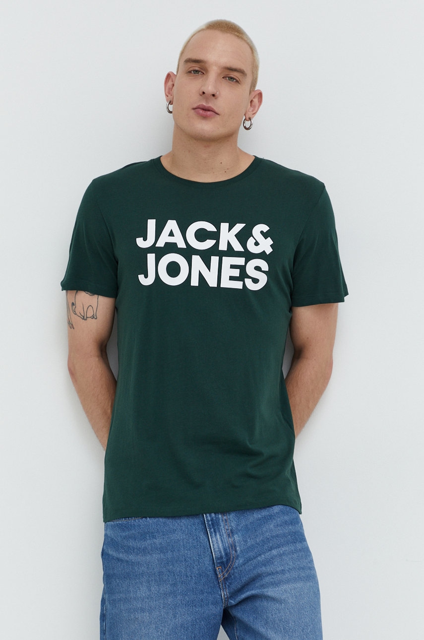 

Памучна тениска Jack & Jones в зелено с принт, Зелен
