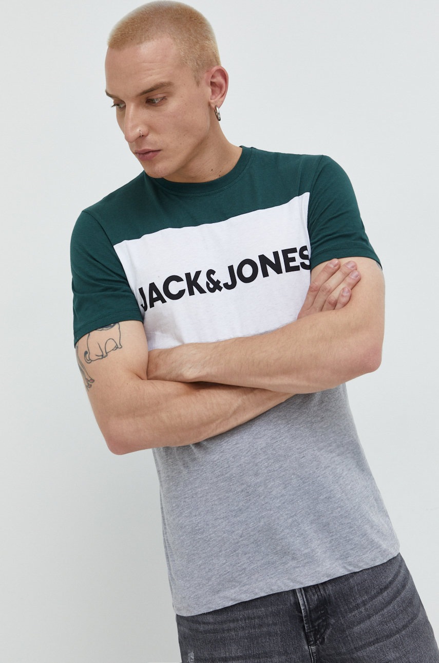 

Памучна тениска Jack & Jones в зелено с принт, Зелен