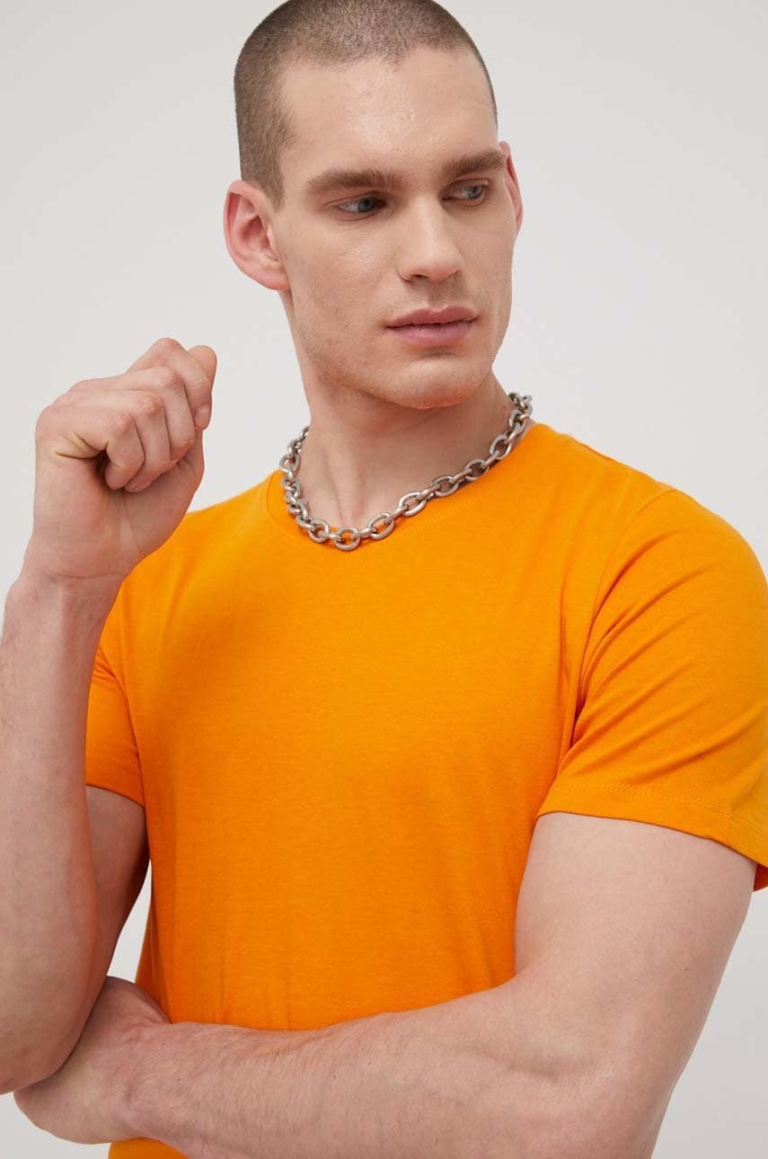 Jack & jones tricou din bumbac culoarea portocaliu, neted