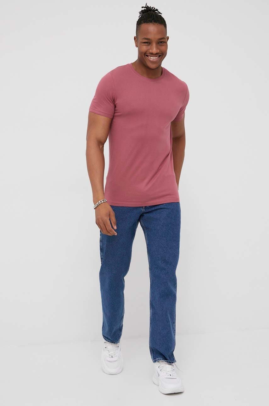 Jack & jones tricou din bumbac culoarea roz, neted